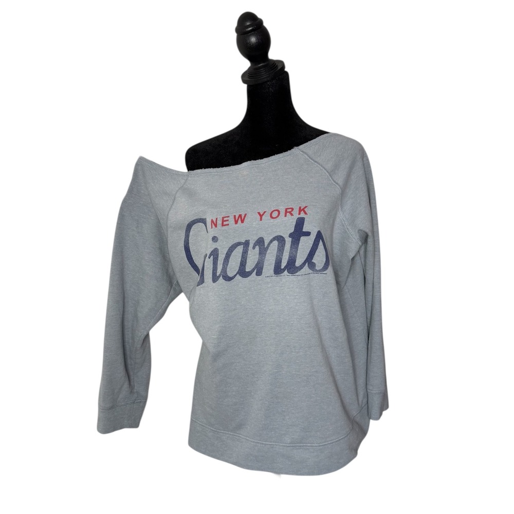 NFL New York Giants Off The Shoulder Top Size 18/20‎ Distressed Gray Sweatshirt